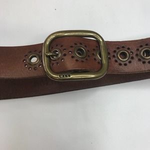 Ralph Lauren Wide Brown Leather Belt Gold bronze tone Medium